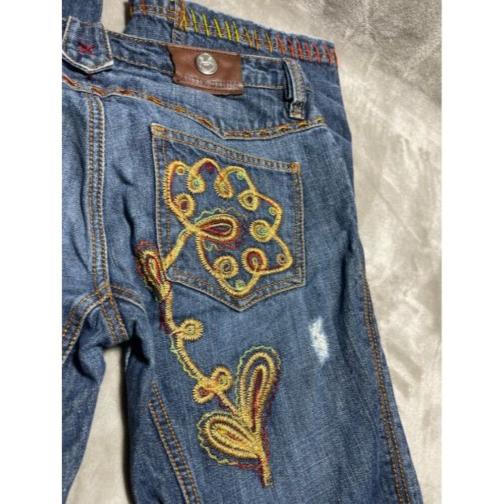 Antik Denim Y2K Flare Jeans Women Size 29 Denim Embroidered Low Rise - Picture 4 of 12